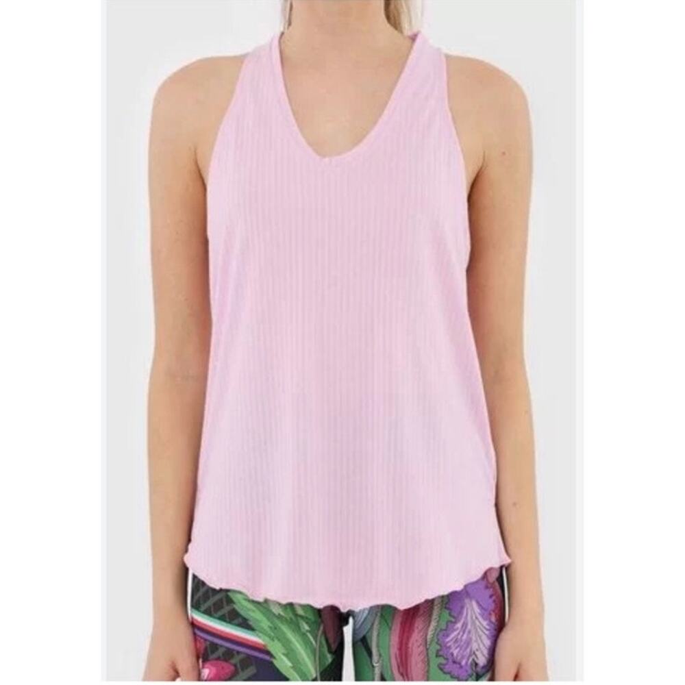 Nike Top Women's Medium Pink Yoga Core Collection Back Cut Out Tank Ruffle Hem